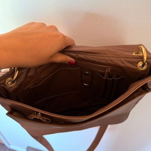 Moda Italia Venezia Cognac Brown Leather Satchel Crossbody Bag Gold Hardware - Picture 6 of 7